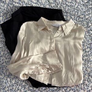 & Other Stories Cream Satin Blouse & Black Skirt